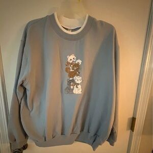 Women  Light Blue Crewneck Sweater with Animal Design